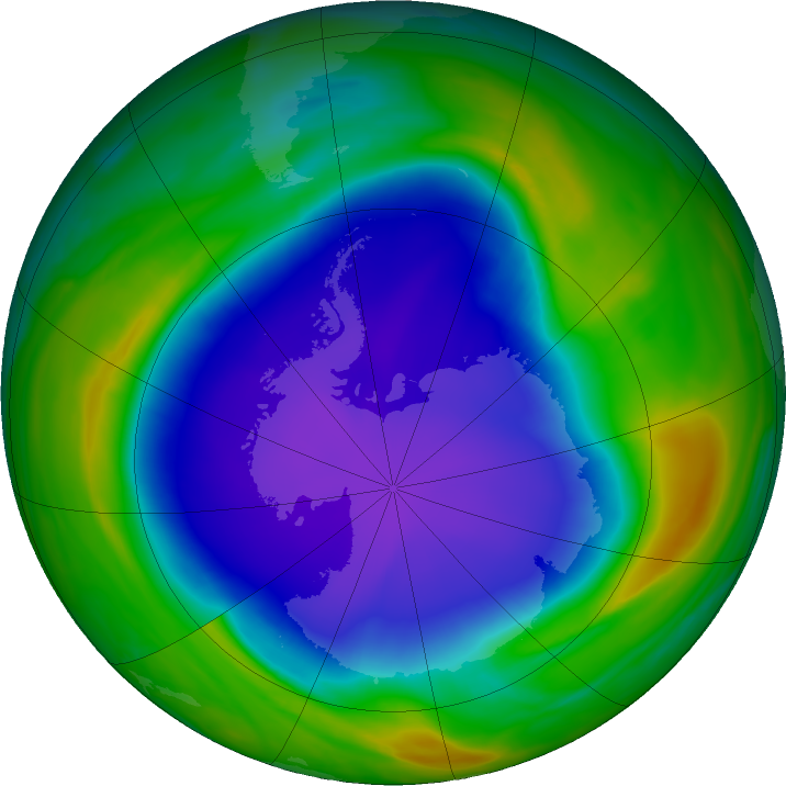Antarctic ozone map for 26 October 2021